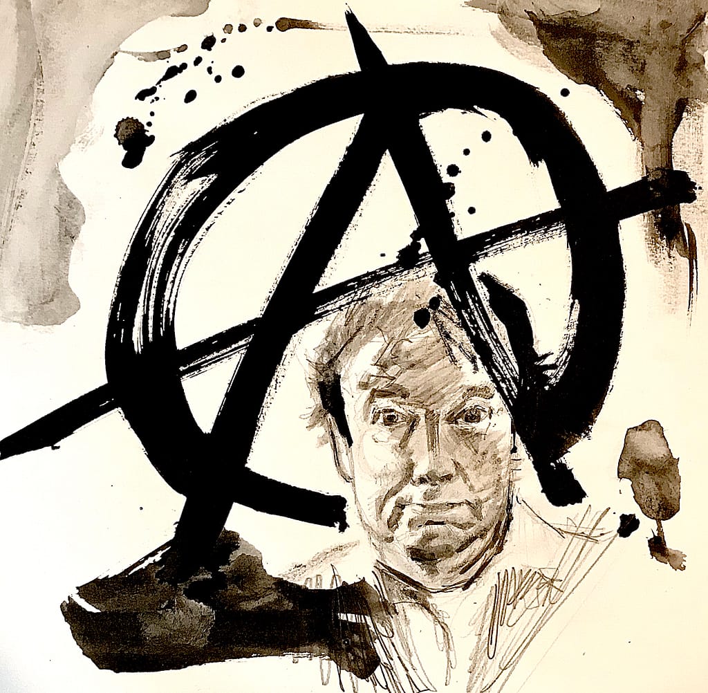 Anarchie et Graeber : dessin sépia à l'encre